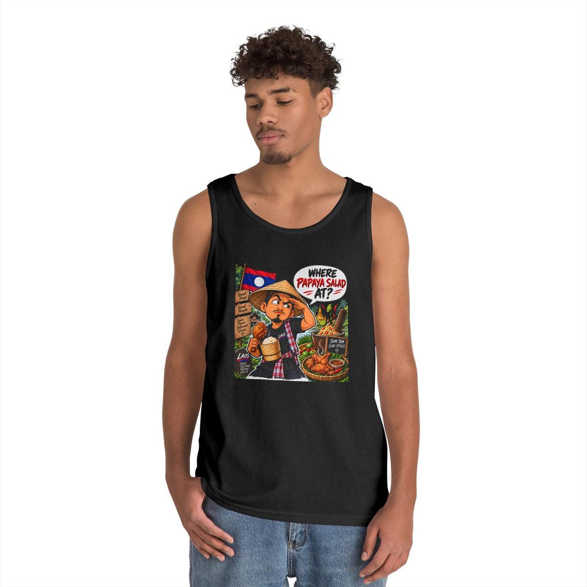Laos Street Food Tank — "Where Papaya Salad At?" Graphic Tank Top