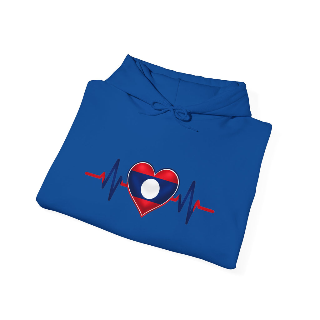 Laos Heartbeat Hoodie — Laos Flag Heart with EKG Design