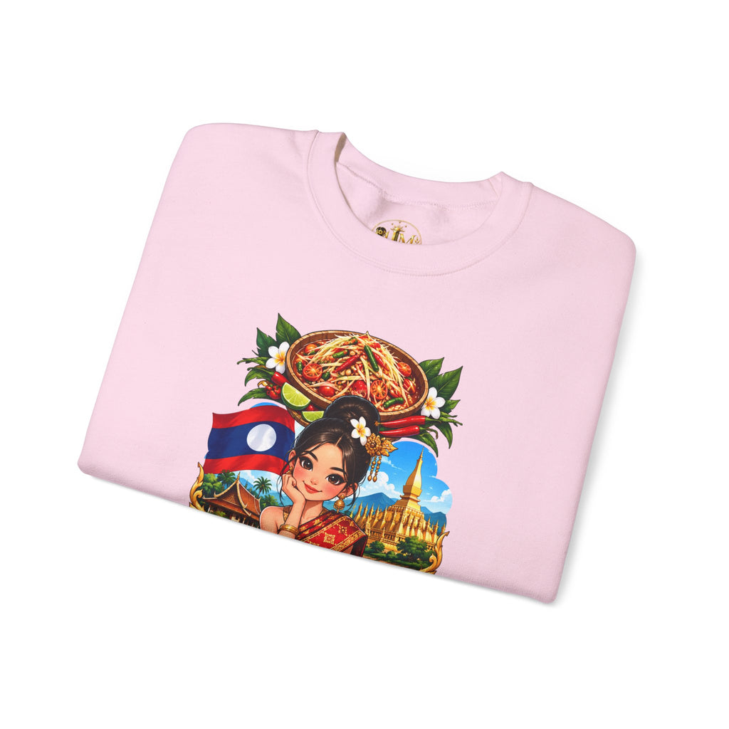 Laos Cultural Crewneck Sweatshirt — Traditional Lao Dancer & Flag Design