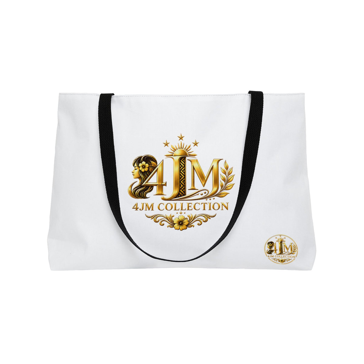 J&M Collection Weekender Tote Bag — Gold Floral Logo Travel Tote