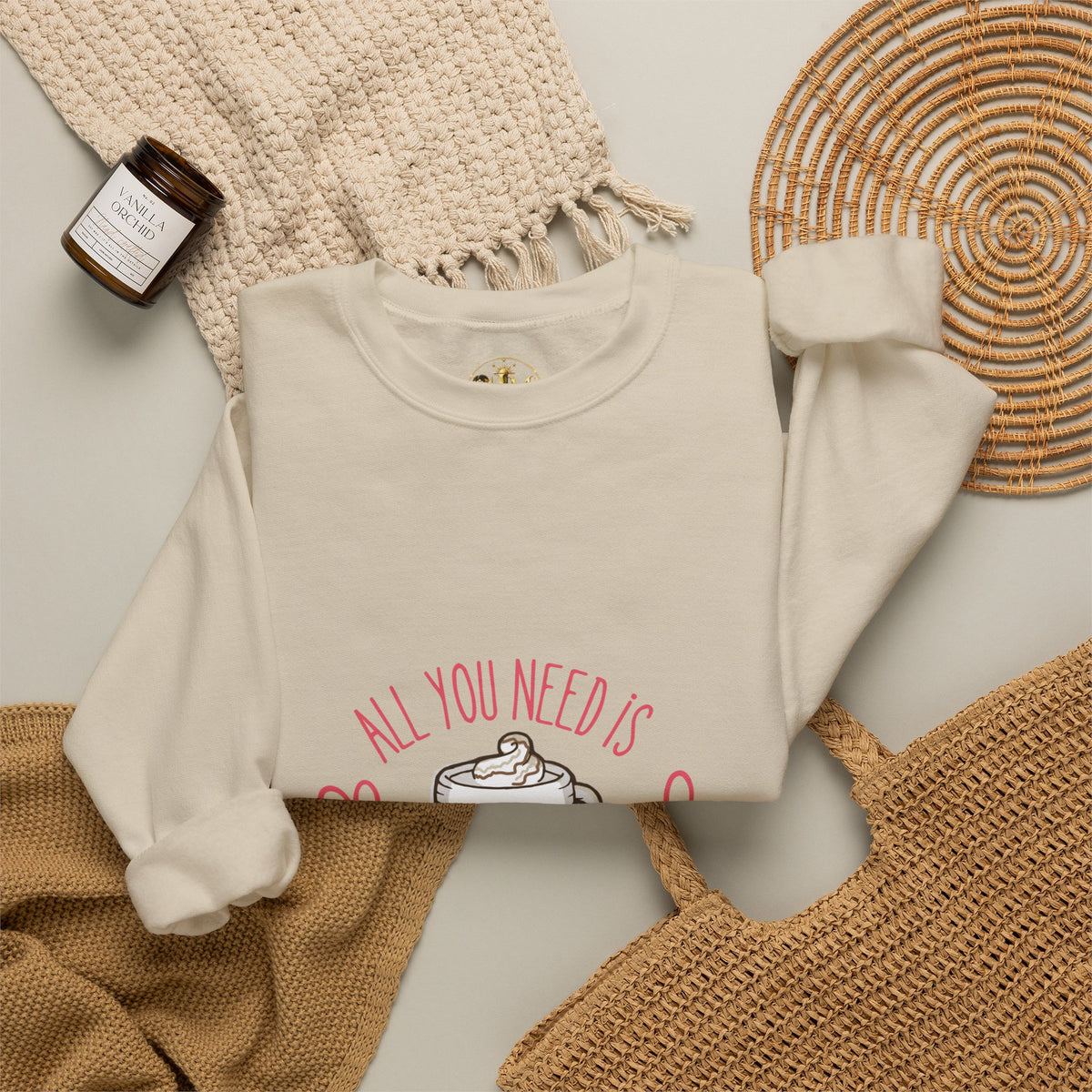 Crewneck Sweatshirt — "All You Need Is A Cup of Coffee" Cute Coffee Mug Graphic