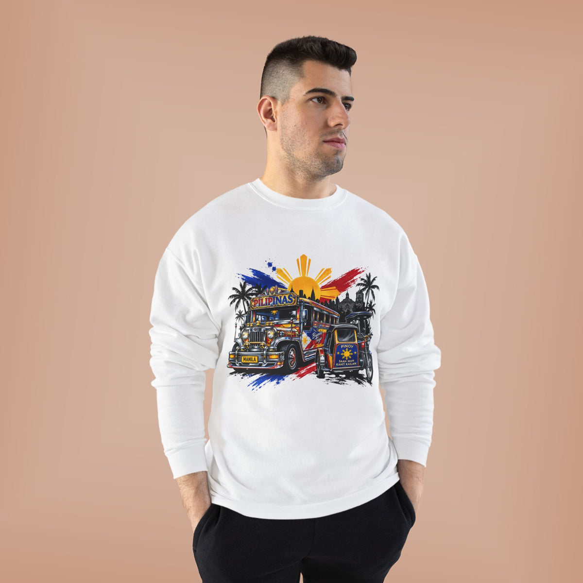 Jeepney Sunset Crewneck Sweatshirt — Filipino Jeepney Retro Graphic