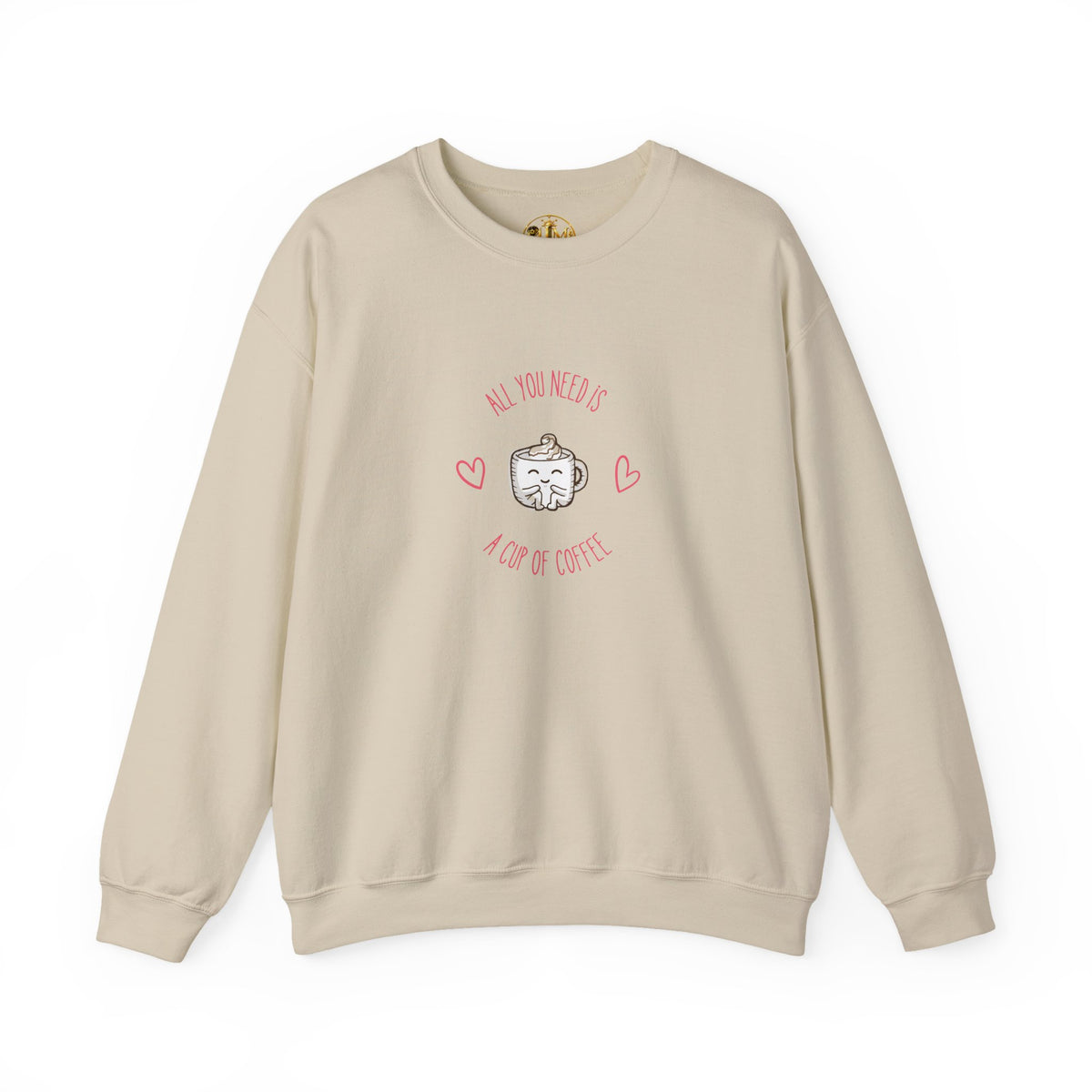 Crewneck Sweatshirt – “All You Need Is A Cup Of Coffee” Cute Kawaii Coffee Graphic