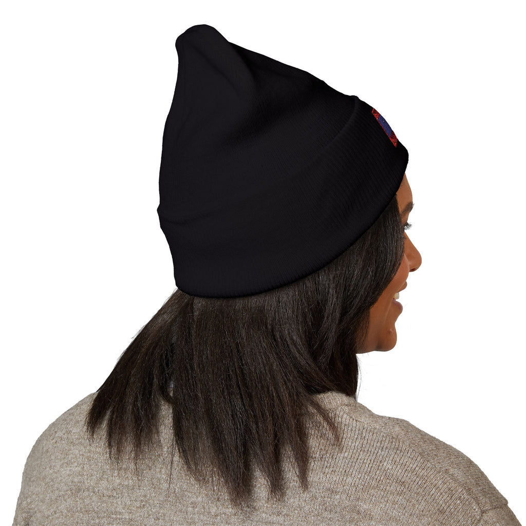 Laos Flag Embroidered Beanie — Classic Cuffed Knit Hat