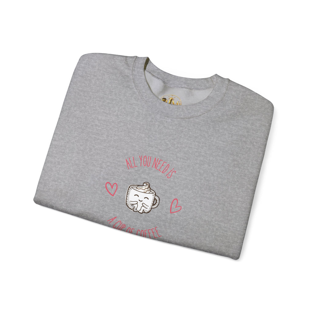 Crewneck Sweatshirt – “All You Need Is A Cup Of Coffee” Cute Kawaii Coffee Graphic