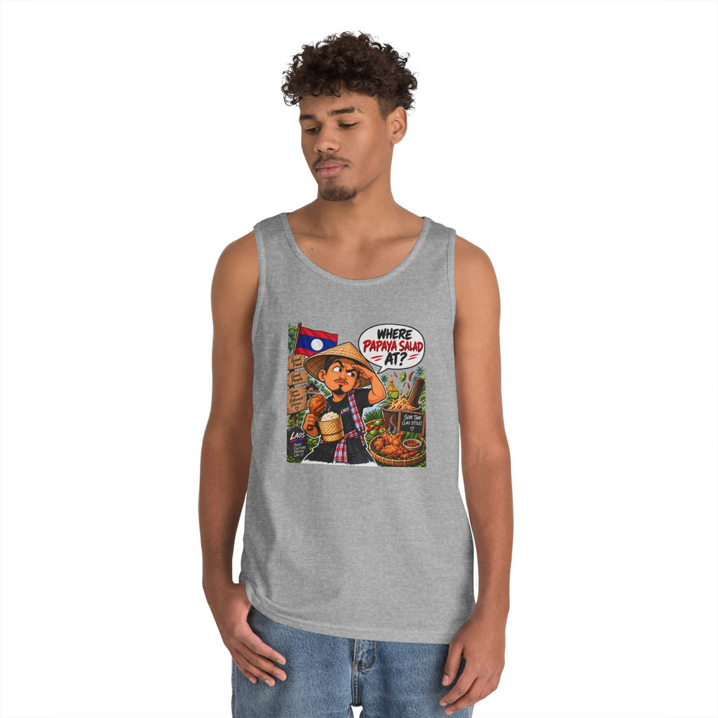 Laos Street Food Tank — "Where Papaya Salad At?" Graphic Tank Top