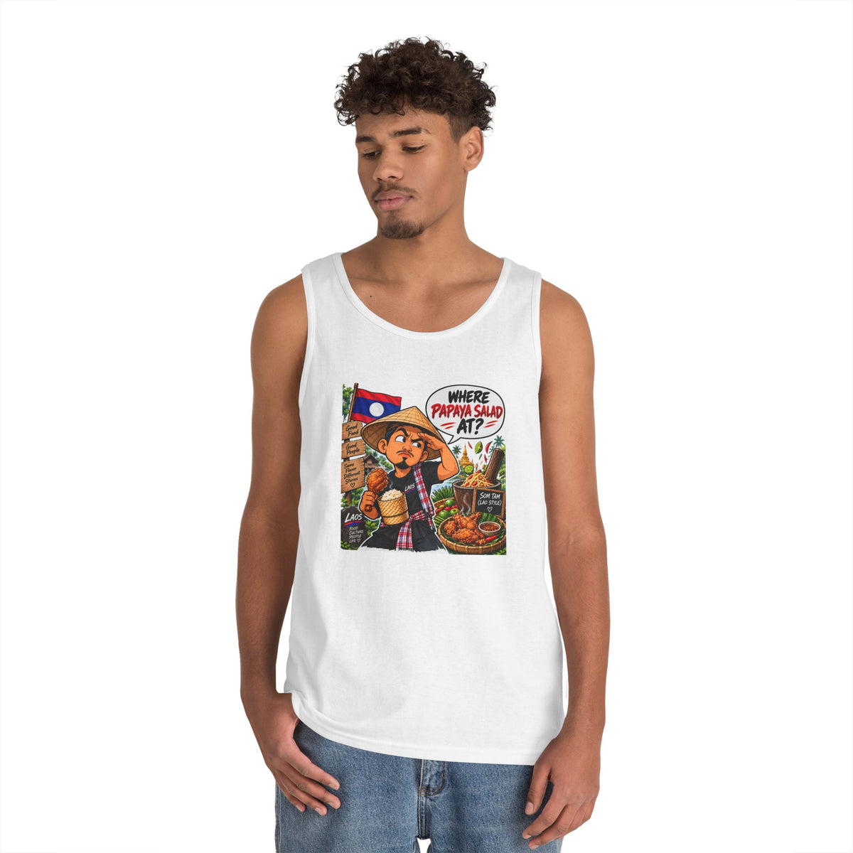 Laos Street Food Tank — "Where Papaya Salad At?" Graphic Tank Top