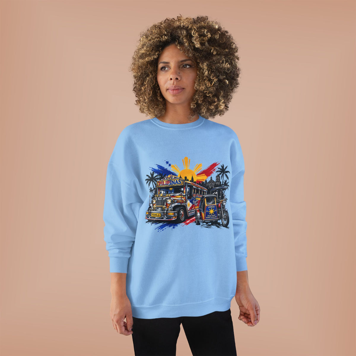 Jeepney Sunset Crewneck Sweatshirt — Filipino Jeepney Retro Graphic