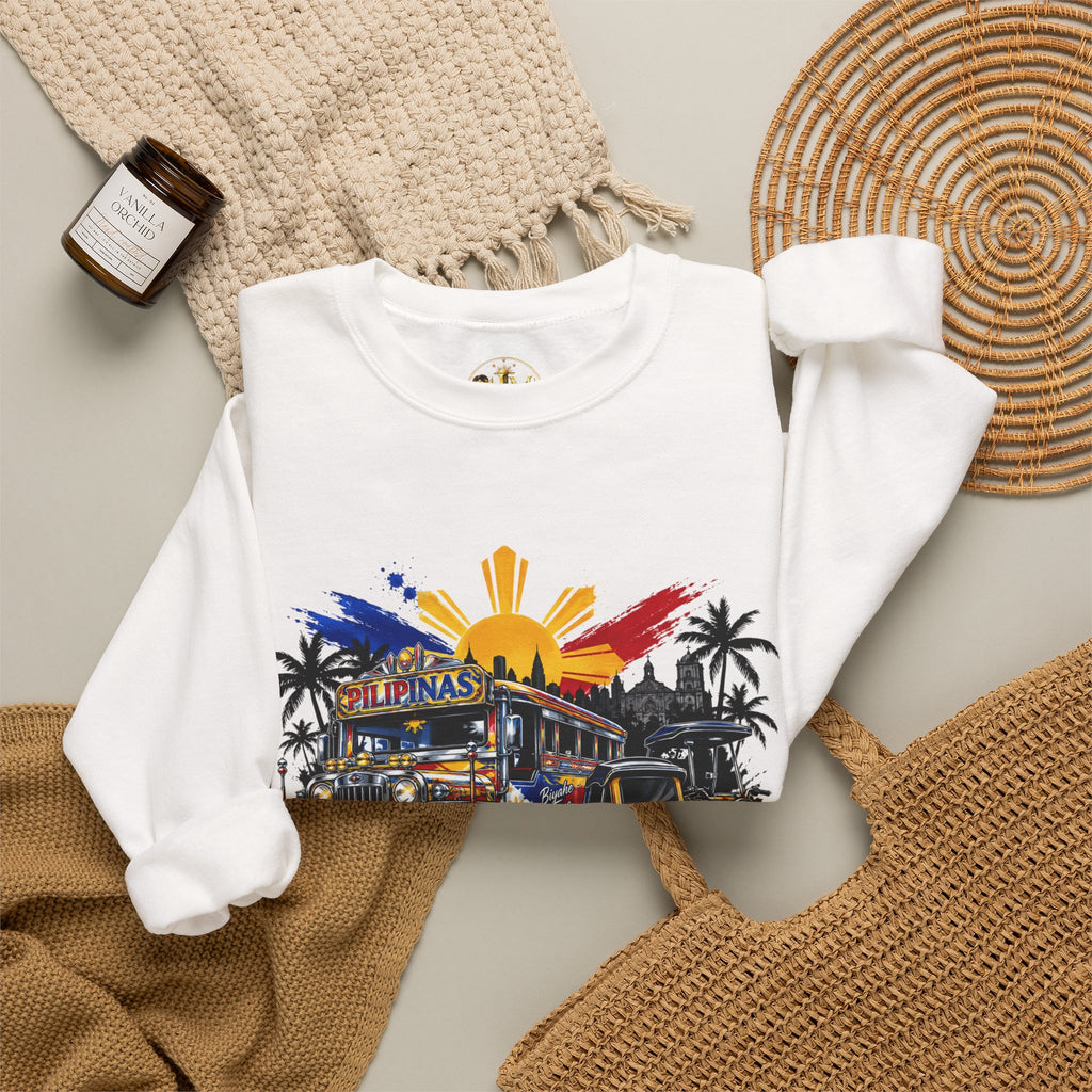Philippine Jeepney Crewneck Sweatshirt – Vintage Sun & Flag Truck Design