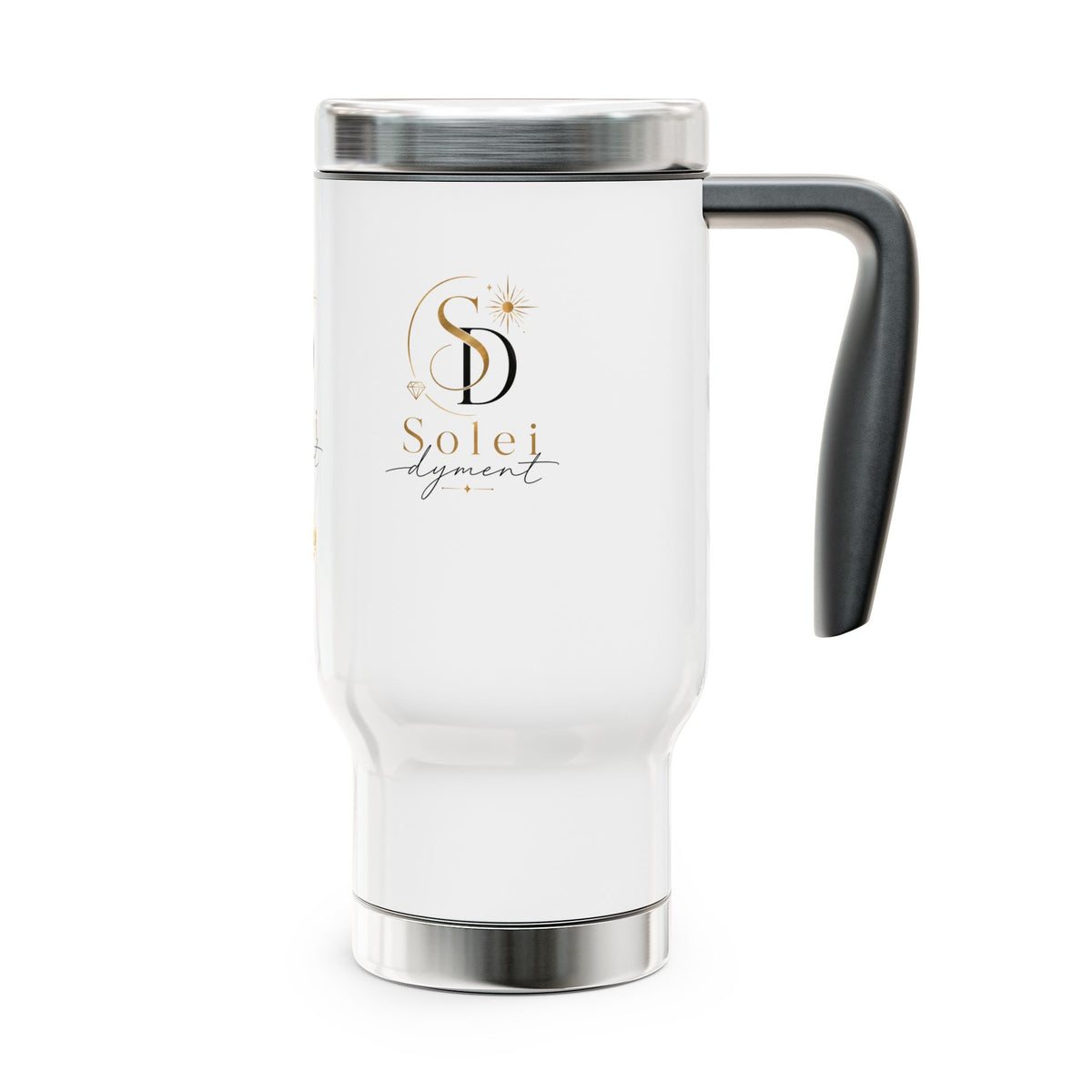 Solei Adyent Logo Stainless Steel Travel Mug with Handle — 14 oz Insulated Coffee Tumbler