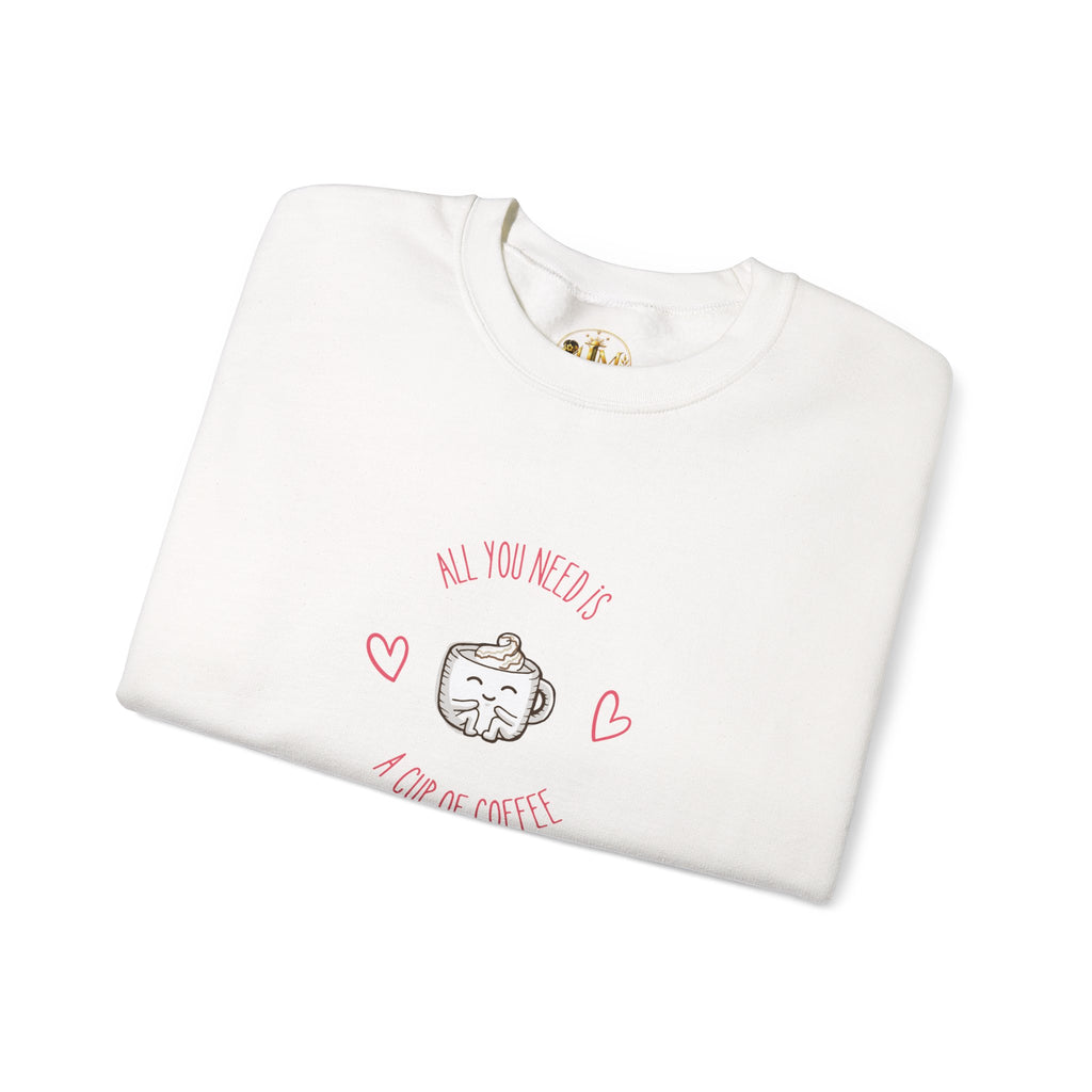 Crewneck Sweatshirt – “All You Need Is A Cup Of Coffee” Cute Kawaii Coffee Graphic