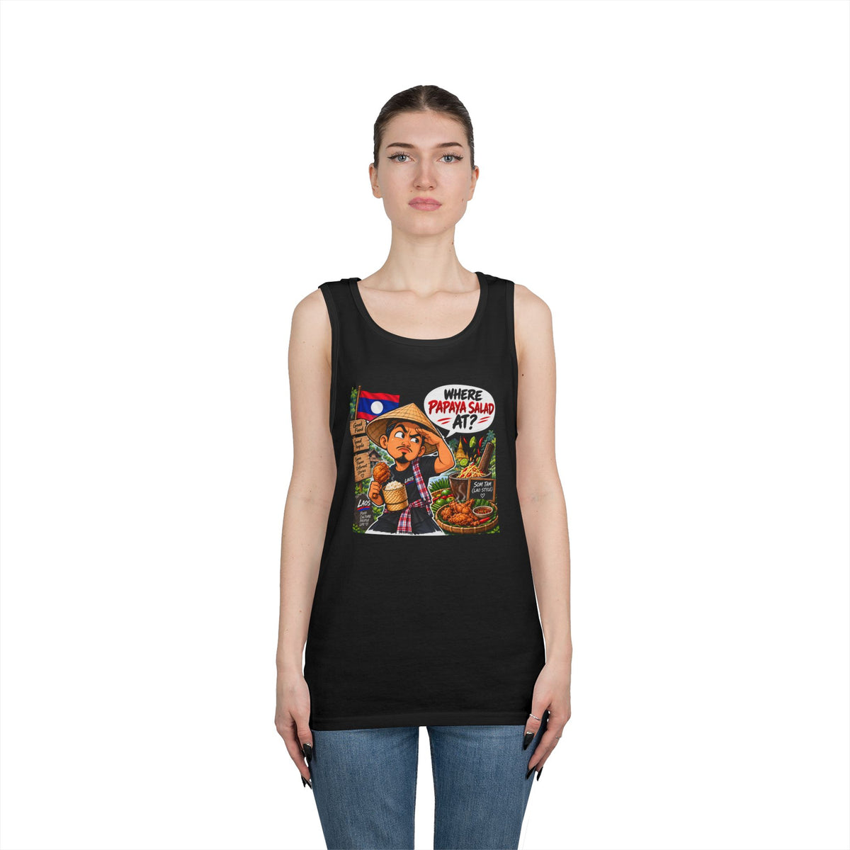 Laos Street Food Tank — "Where Papaya Salad At?" Graphic Tank Top