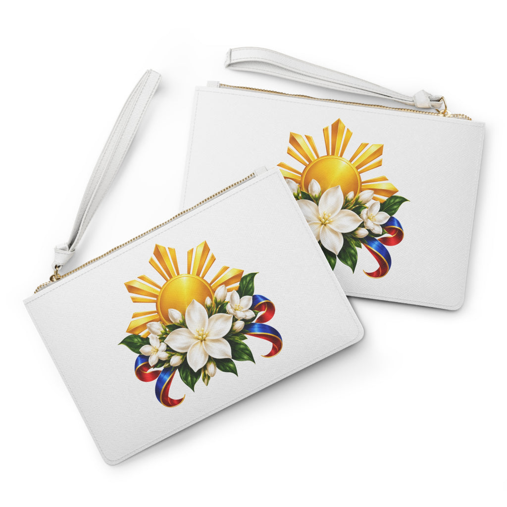 Filipino Sun & Sampaguita Clutch Bag — Patriotic Ribbon Floral Wristlet