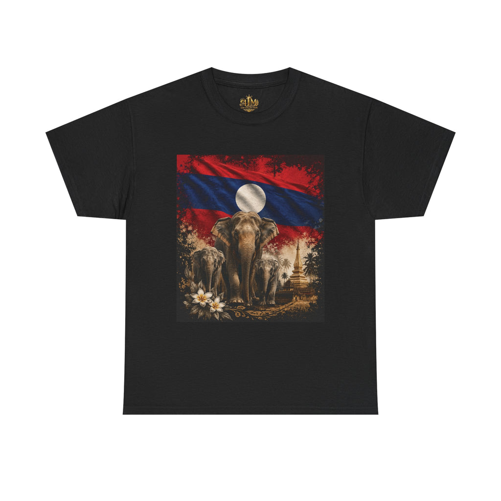 Laos Flag Elephant Graphic Tee - Moonlit Wildlife T-Shirt