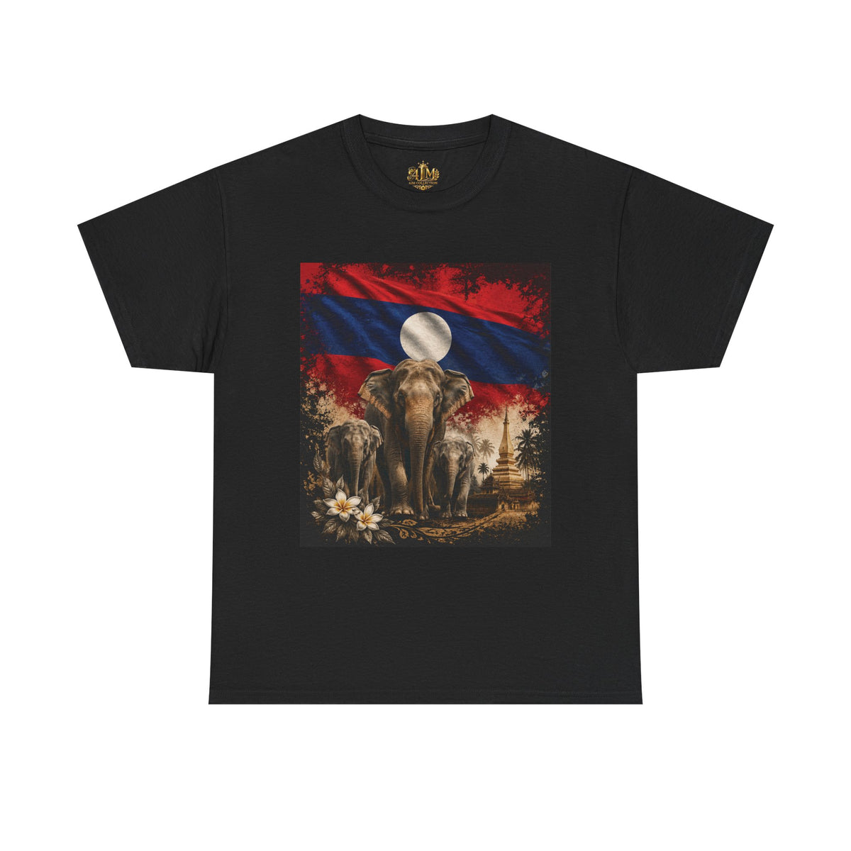 Laos Flag Elephant Graphic Tee - Moonlit Wildlife T-Shirt