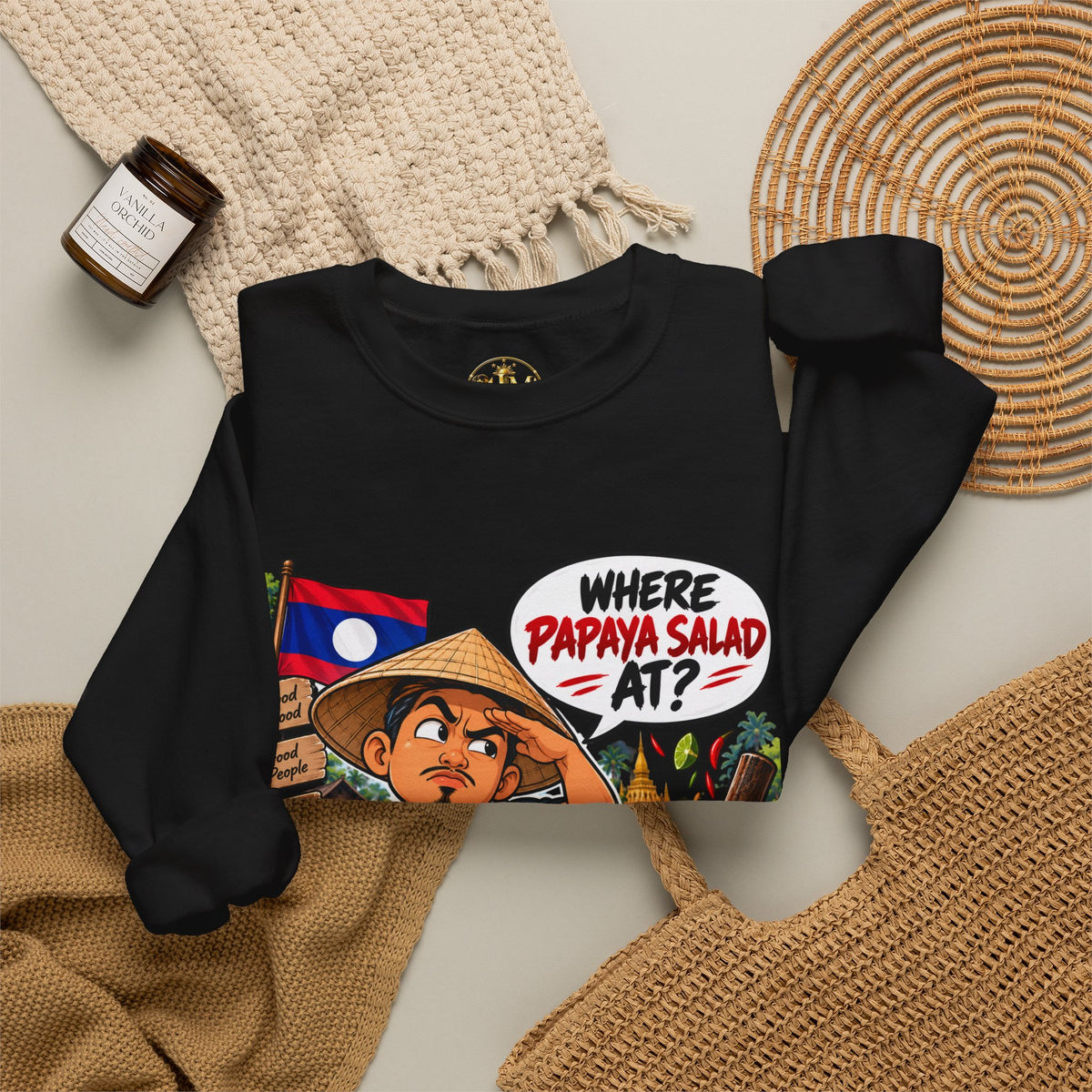 Papaya Salad Crewneck Sweatshirt — Lao Street Food Graphic Pullover