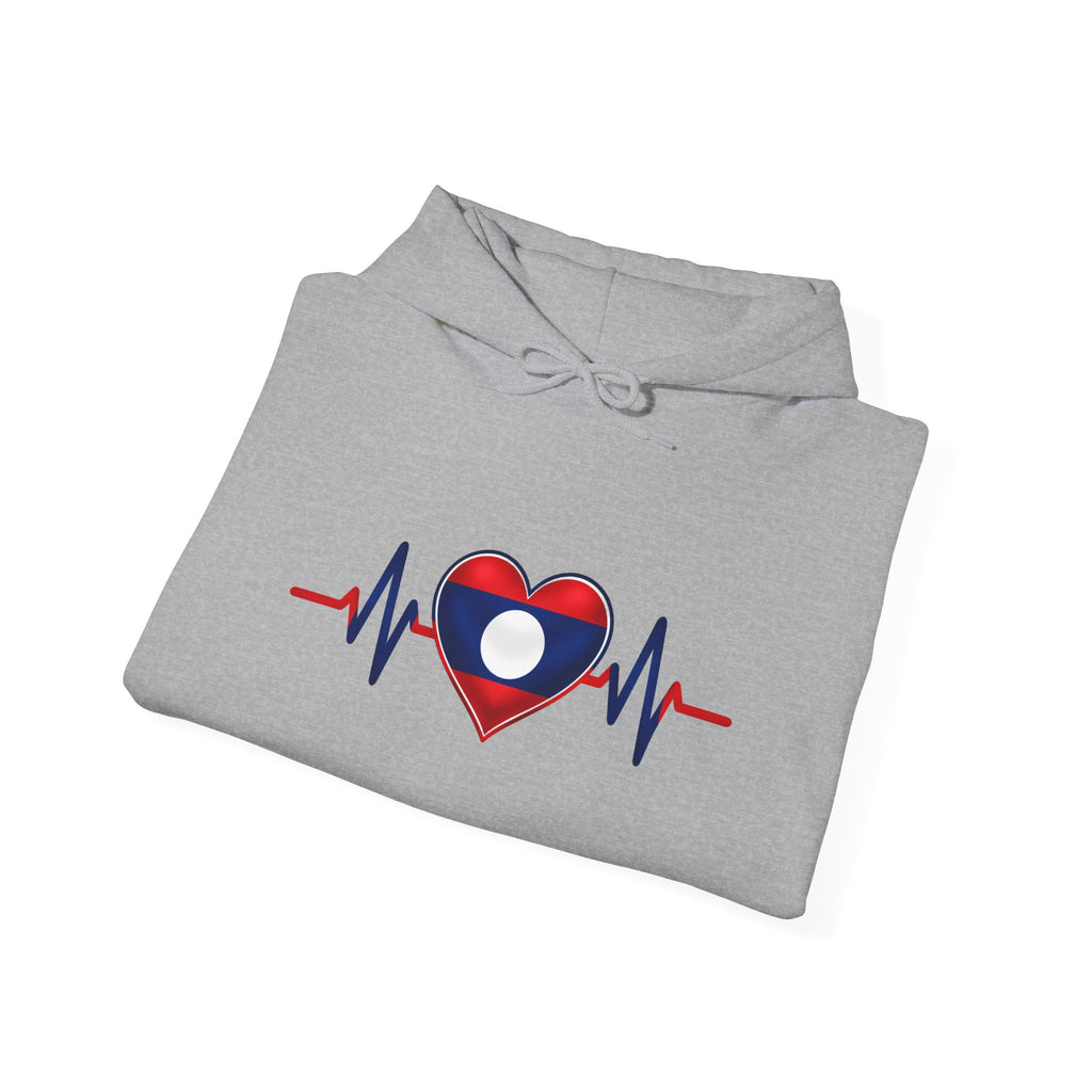 Laos Heartbeat Hoodie — Laos Flag Heart with EKG Design