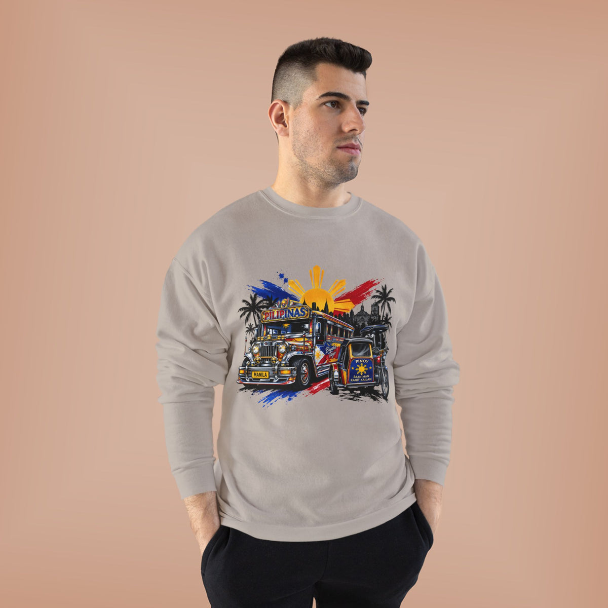 Jeepney Sunset Crewneck Sweatshirt — Filipino Jeepney Retro Graphic
