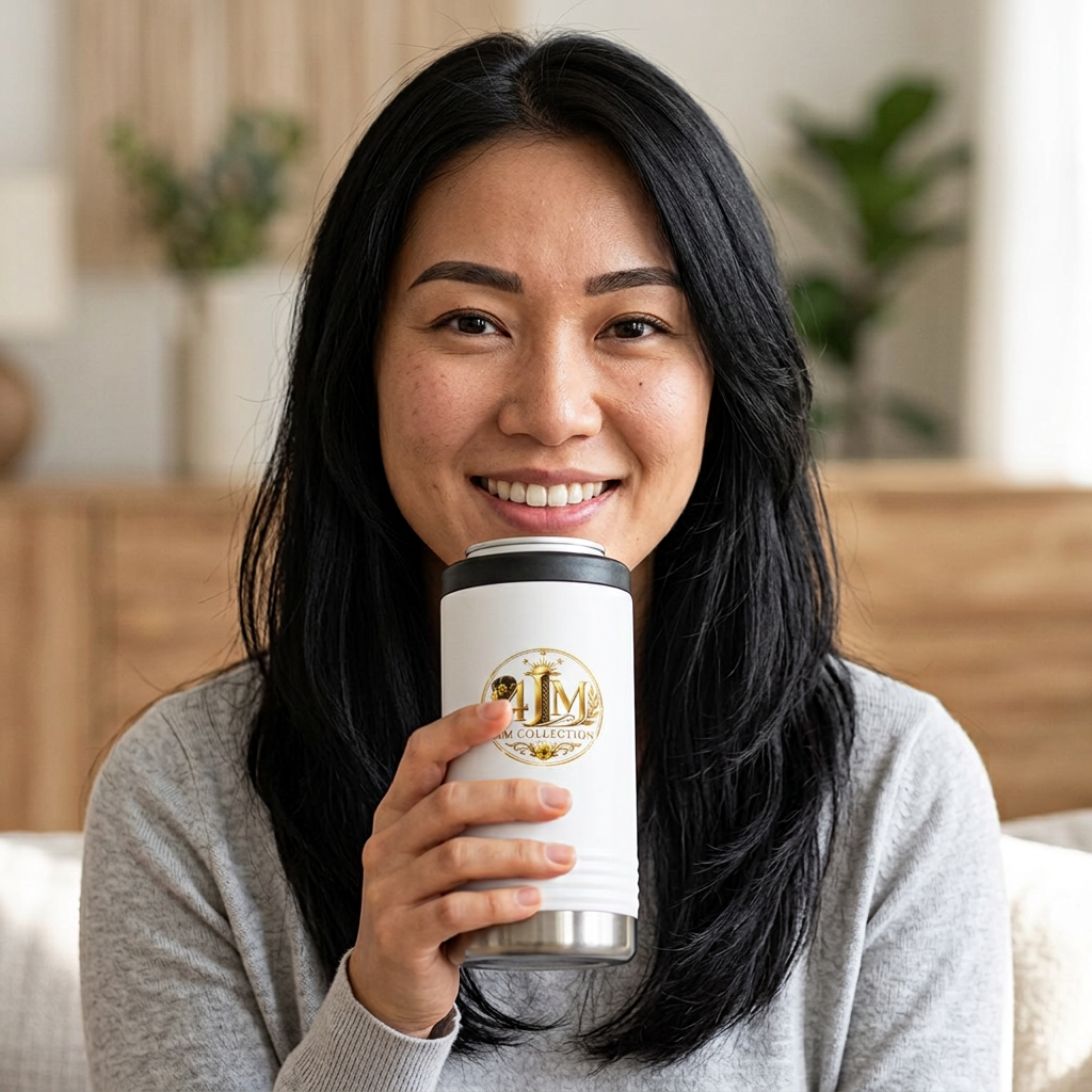 Slim Beverage Holder — Elegant Gold '4JM Collection' Logo Slim Can Cooler