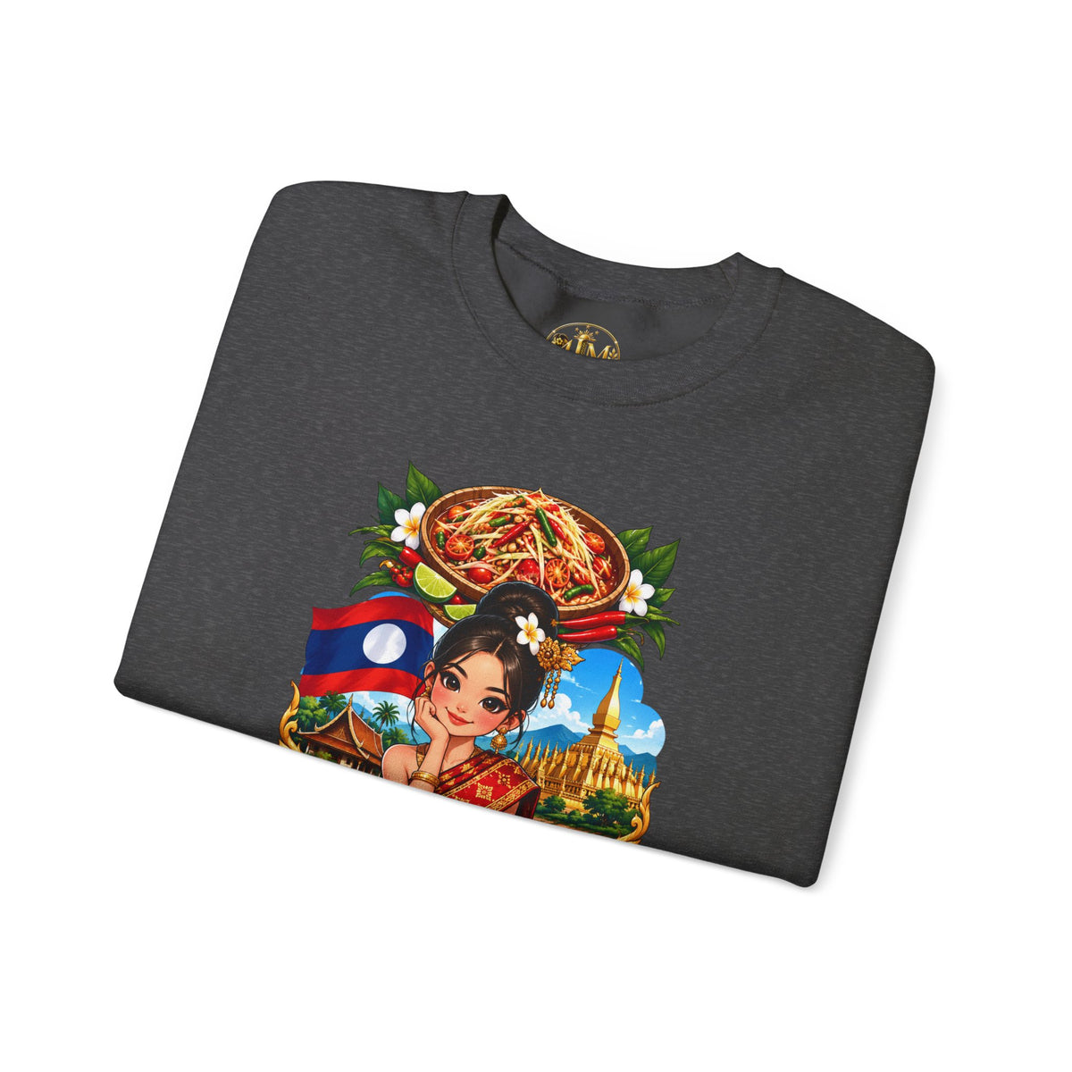 Laos Cultural Crewneck Sweatshirt — Traditional Lao Dancer & Flag Design