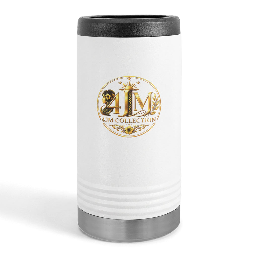 Slim Beverage Holder — Elegant Gold '4JM Collection' Logo Slim Can Cooler