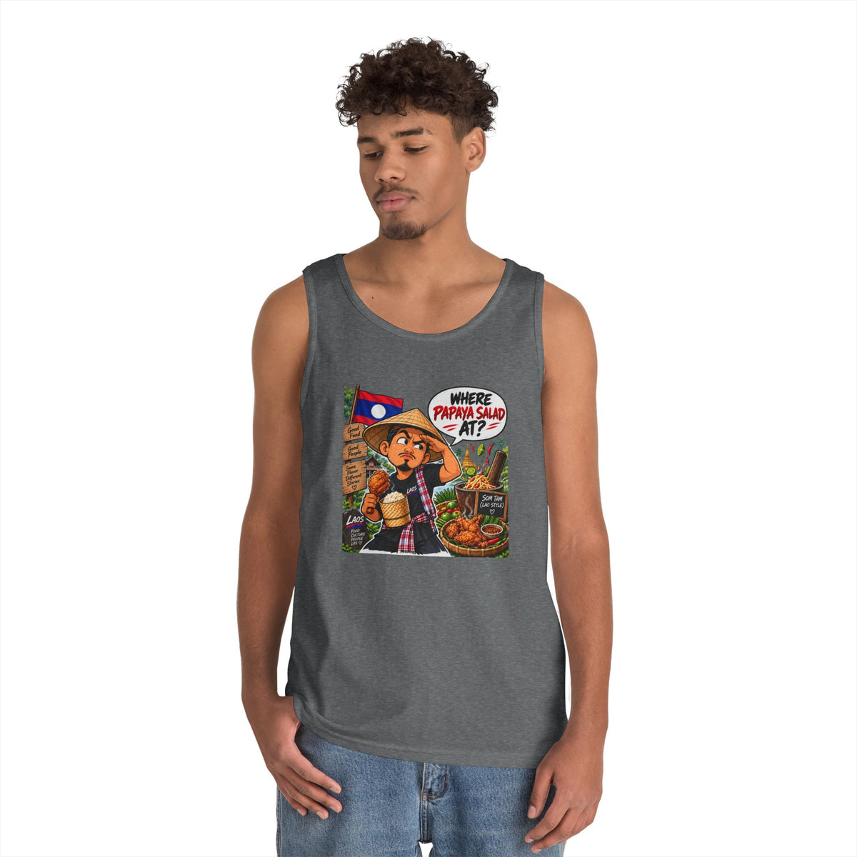 Laos Street Food Tank — "Where Papaya Salad At?" Graphic Tank Top