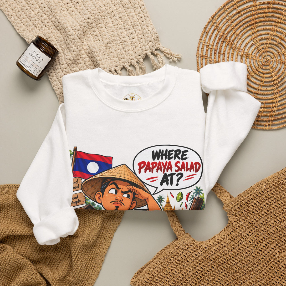 Papaya Salad Crewneck Sweatshirt — Lao Street Food Graphic Pullover