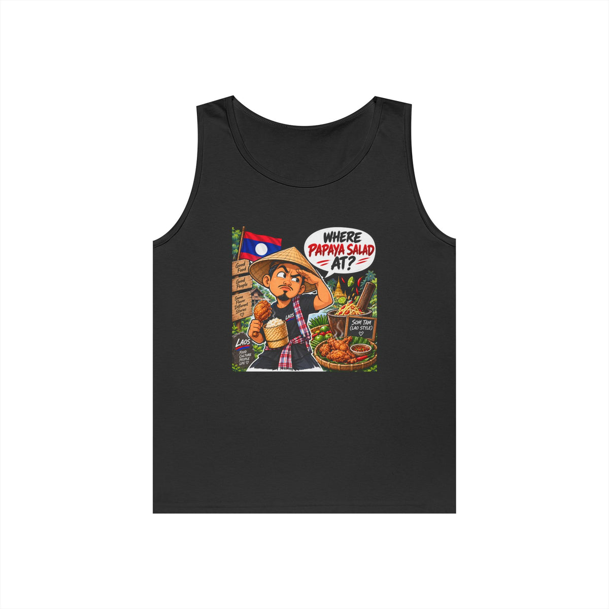 Laos Street Food Tank — "Where Papaya Salad At?" Graphic Tank Top