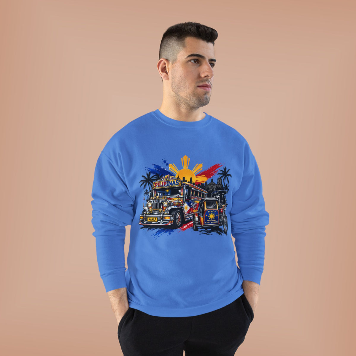 Jeepney Sunset Crewneck Sweatshirt — Filipino Jeepney Retro Graphic