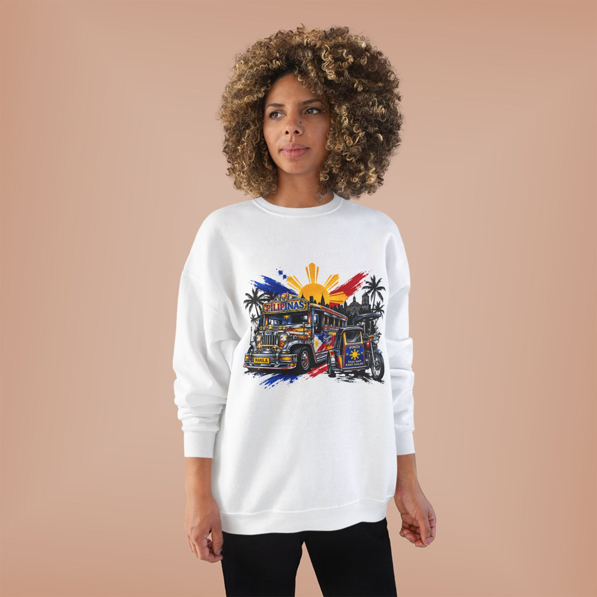 Jeepney Sunset Crewneck Sweatshirt — Filipino Jeepney Retro Graphic