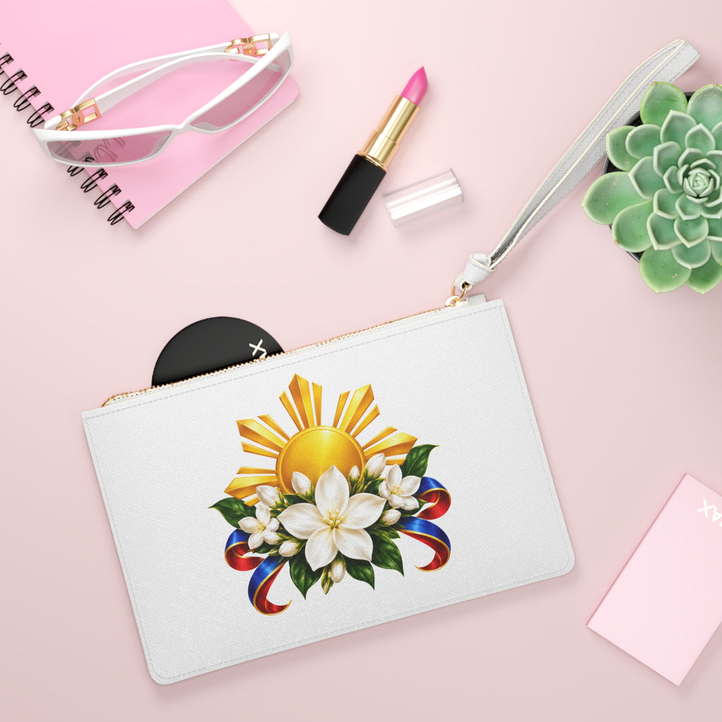 Filipino Sun & Sampaguita Clutch Bag — Patriotic Ribbon Floral Wristlet