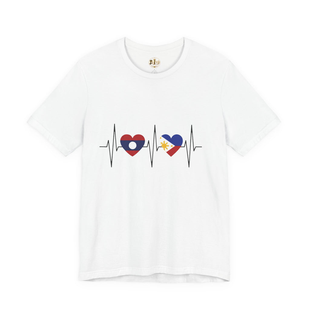Heartbeat Flags Tee — Laos & Philippines Heartbeat Graphic T‑Shirt