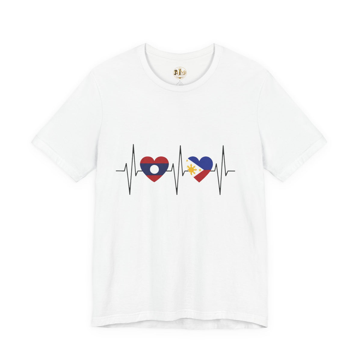 Heartbeat Flags Tee — Laos & Philippines Heartbeat Graphic T‑Shirt