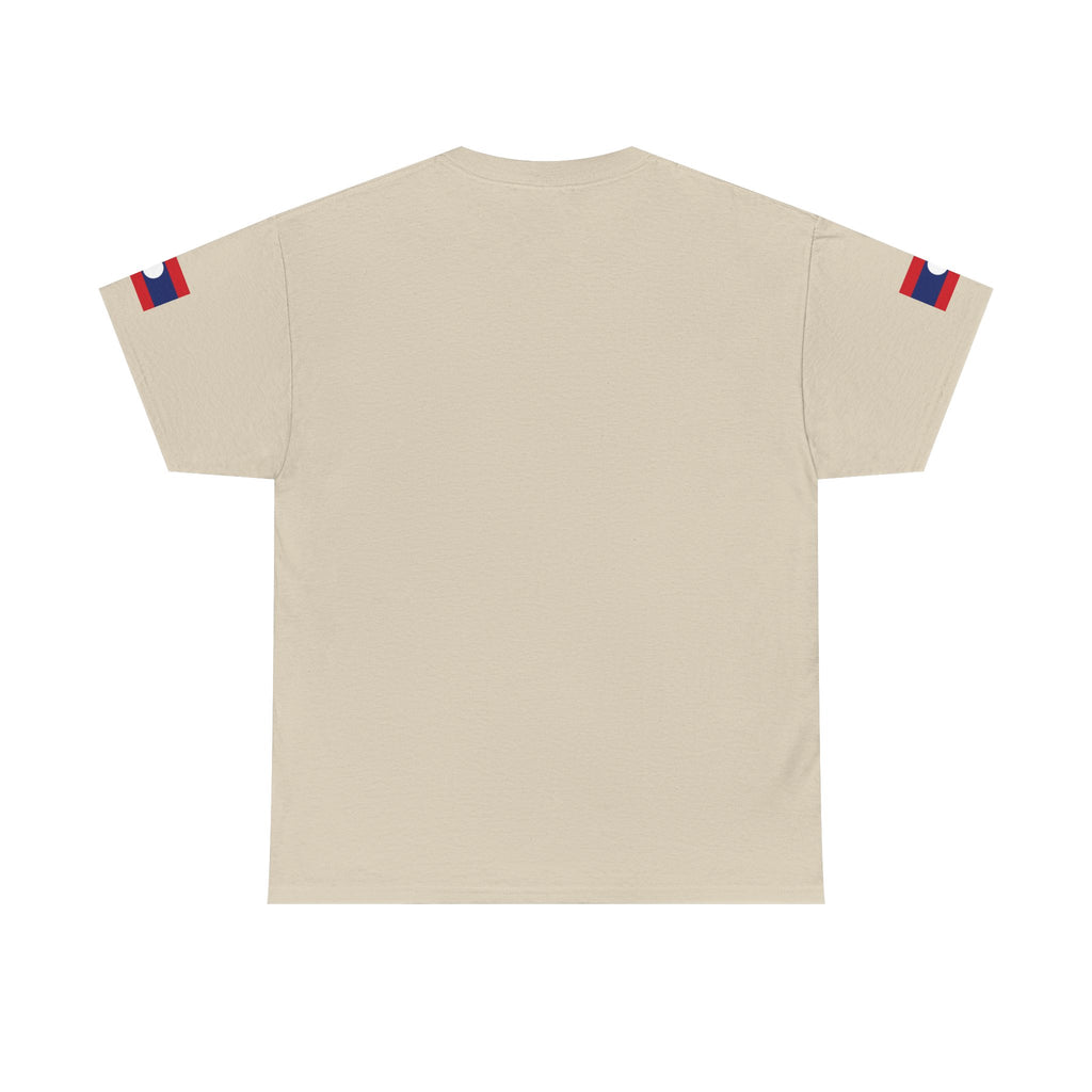 Laos Pride T‑Shirt — Traditional Lao Woman Illustration with Flag & Cultural Icons
