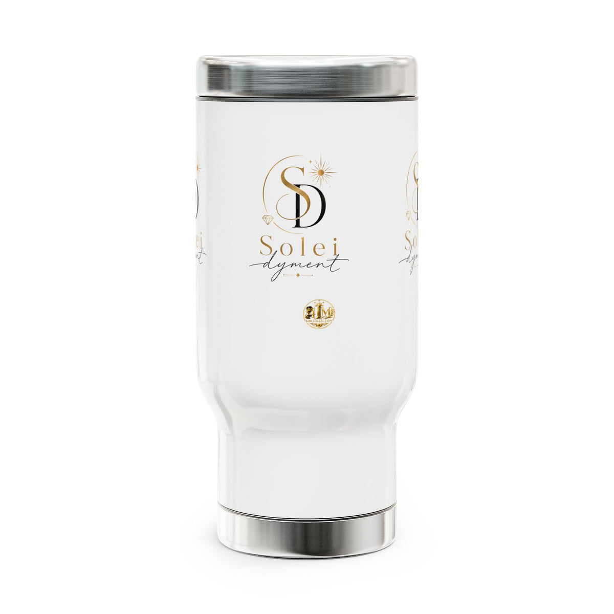 Solei Adyent Logo Stainless Steel Travel Mug with Handle — 14 oz Insulated Coffee Tumbler