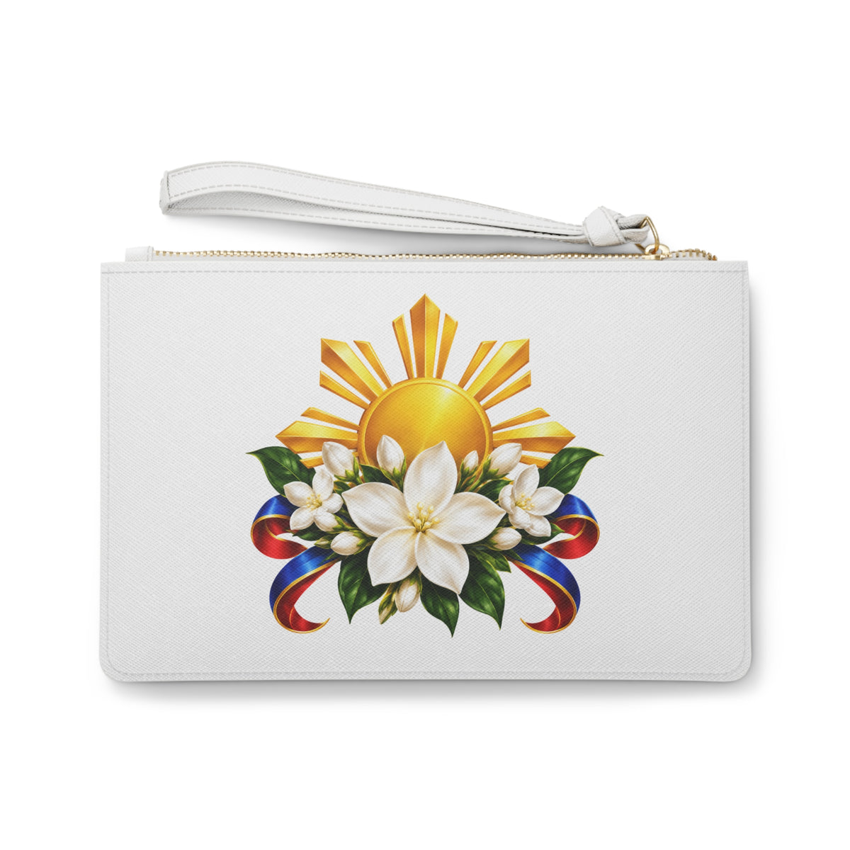 Filipino Sun & Sampaguita Clutch Bag — Patriotic Ribbon Floral Wristlet