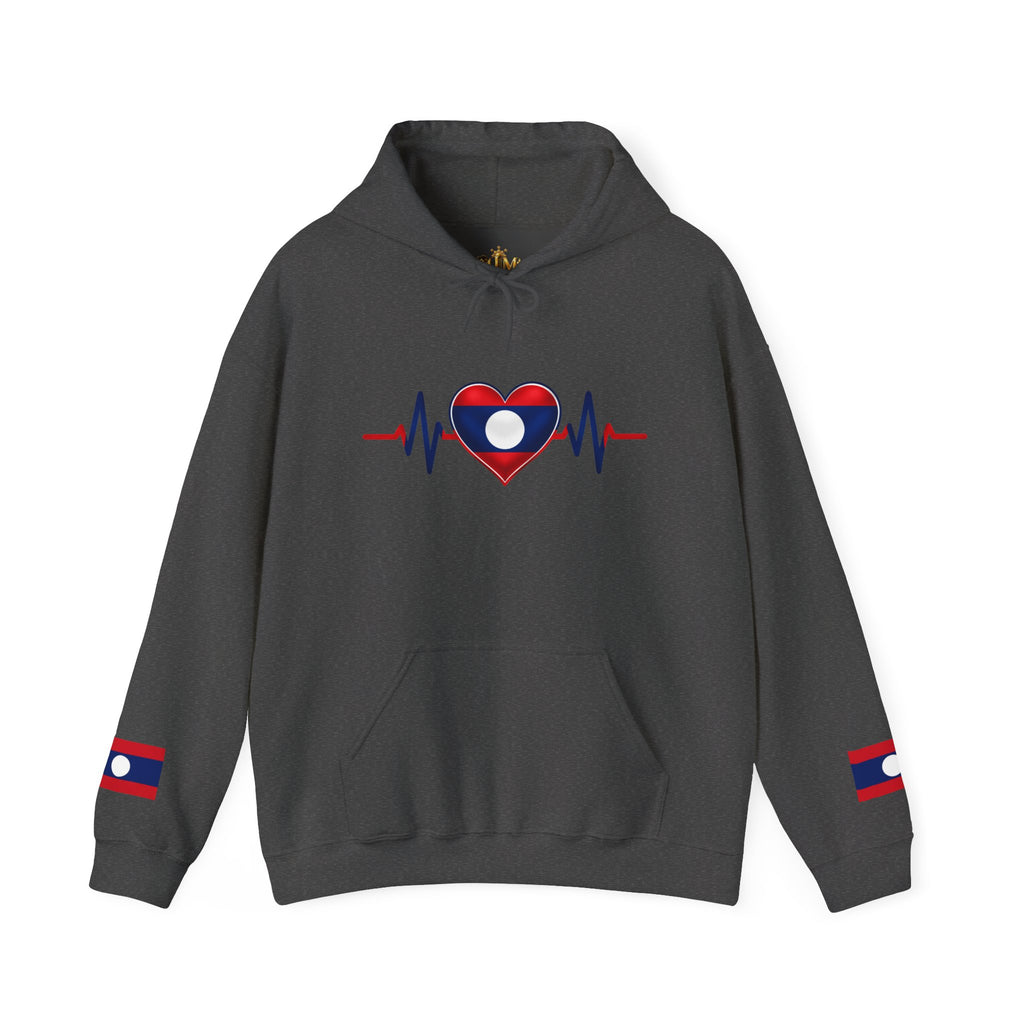 Laos Heartbeat Hoodie — Laos Flag Heart with EKG Design