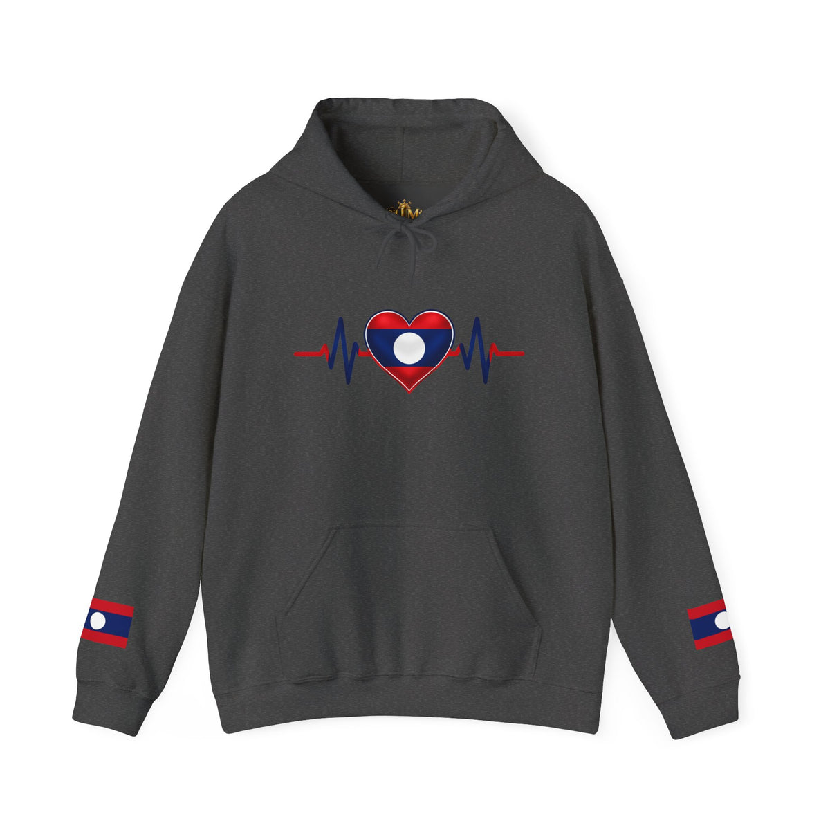 Laos Heartbeat Hoodie — Laos Flag Heart with EKG Design