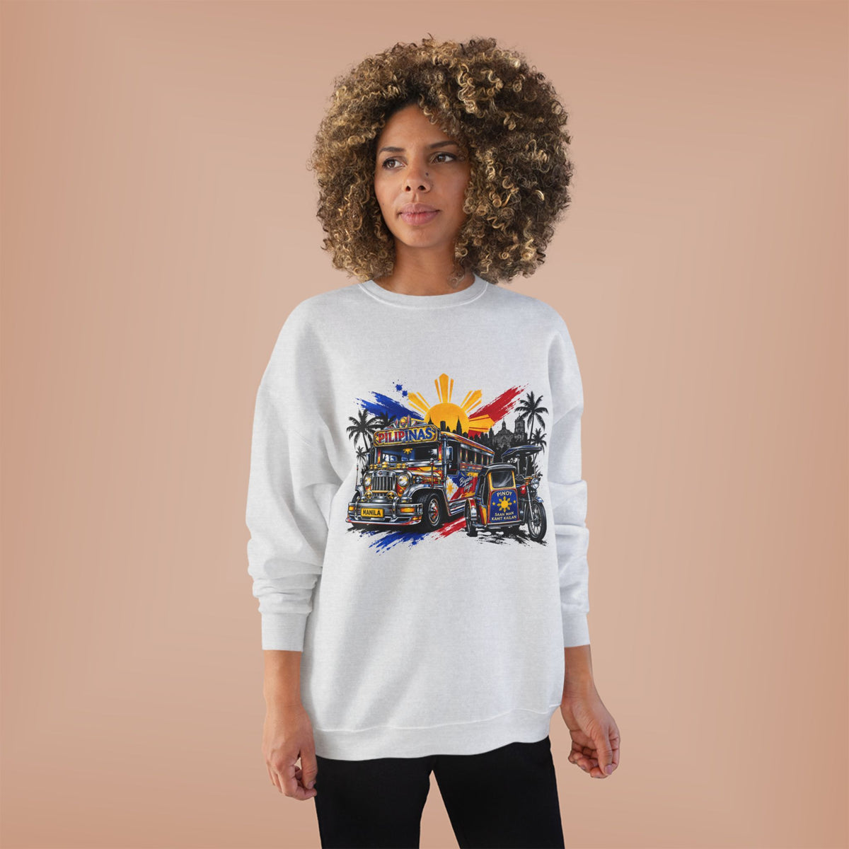 Jeepney Sunset Crewneck Sweatshirt — Filipino Jeepney Retro Graphic