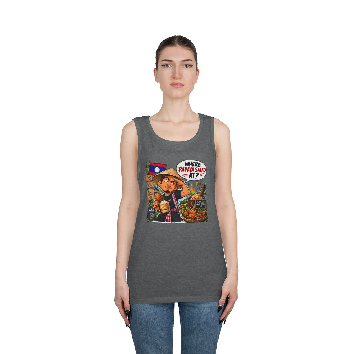 Laos Street Food Tank — "Where Papaya Salad At?" Graphic Tank Top