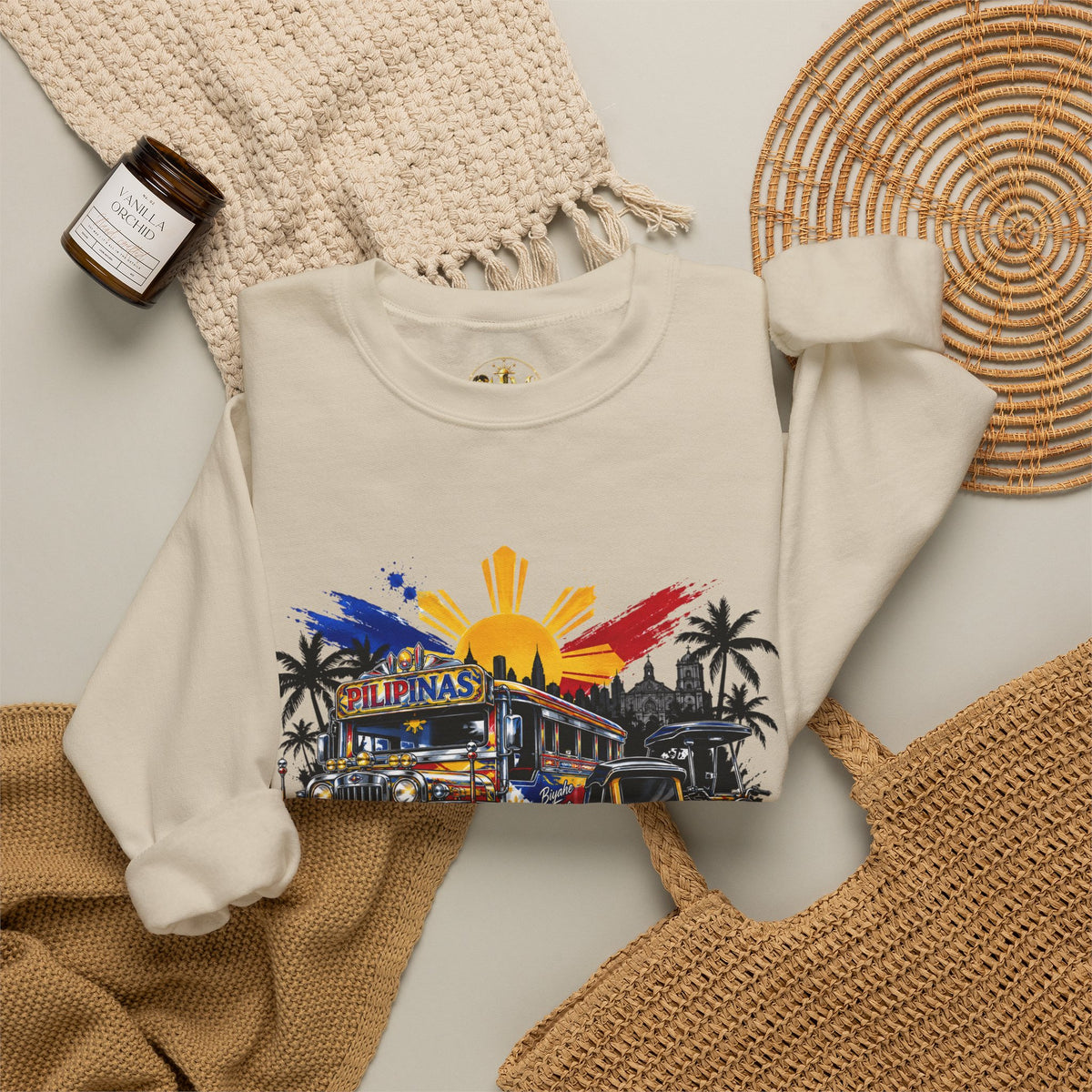 Philippine Jeepney Crewneck Sweatshirt – Vintage Sun & Flag Truck Design