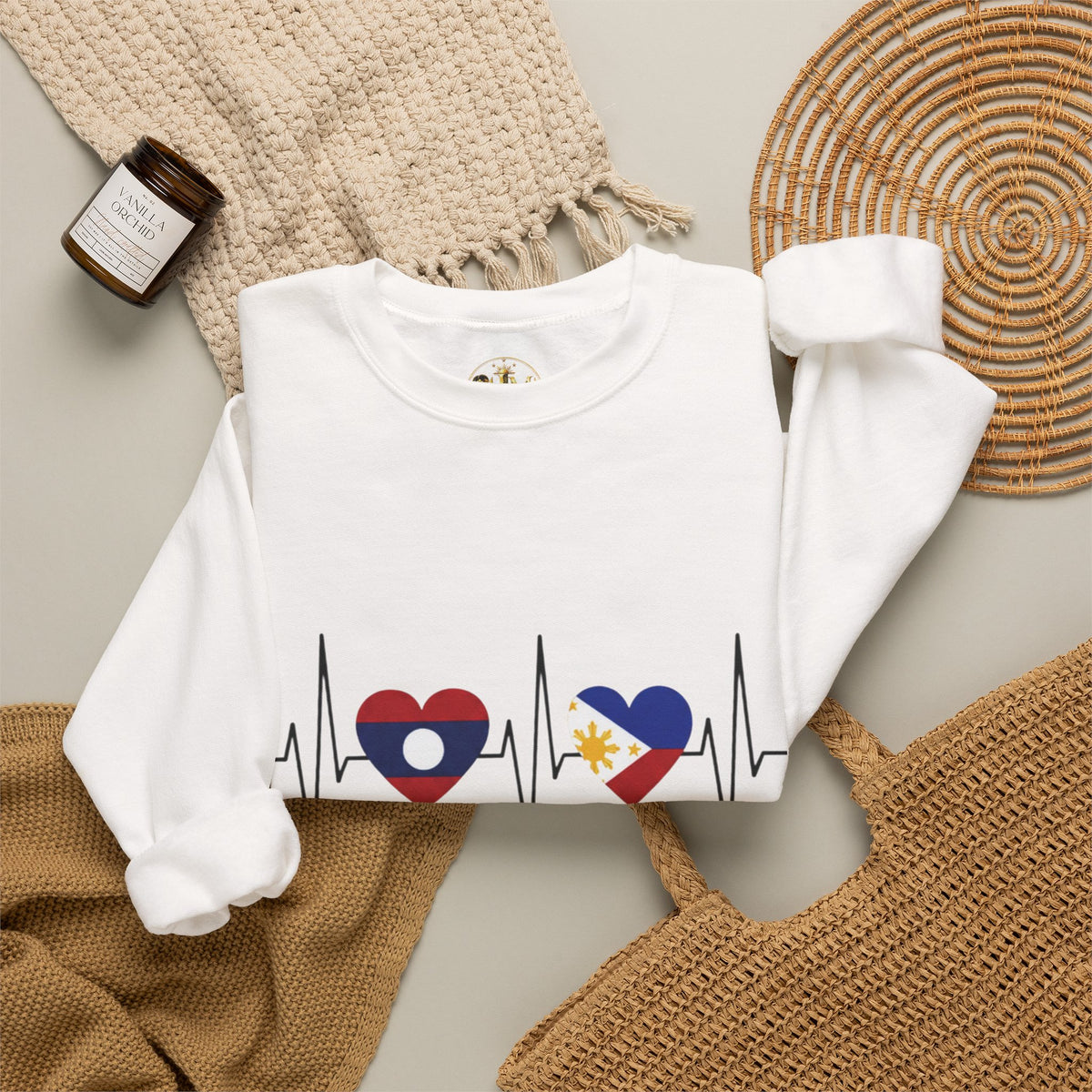Philippines Heartbeat Crewneck Sweatshirt – Filipino Flag Heart Design