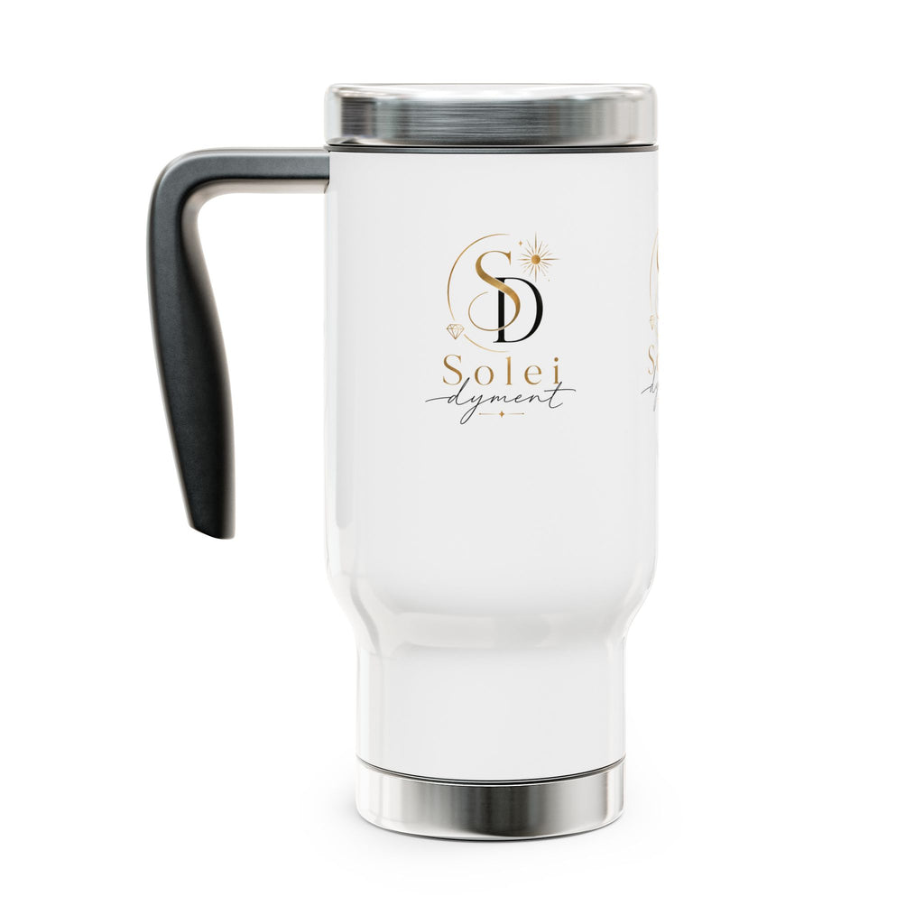 Solei Adyent Logo Stainless Steel Travel Mug with Handle — 14 oz Insulated Coffee Tumbler