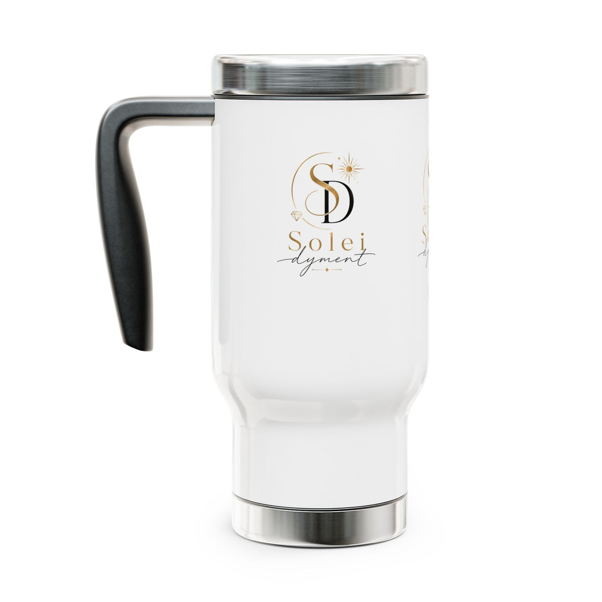 Solei Adyent Logo Stainless Steel Travel Mug with Handle — 14 oz Insulated Coffee Tumbler