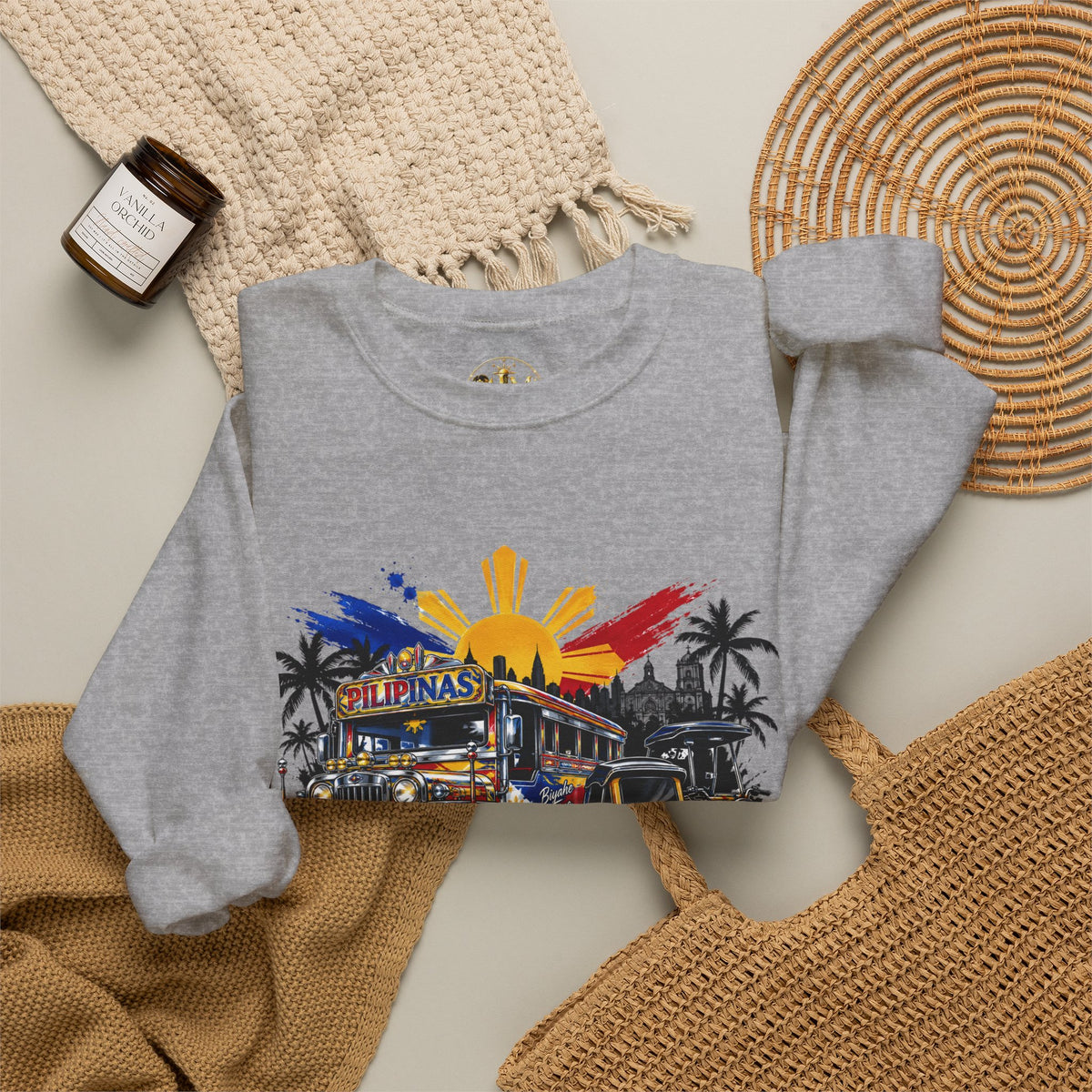 Philippine Jeepney Crewneck Sweatshirt – Vintage Sun & Flag Truck Design