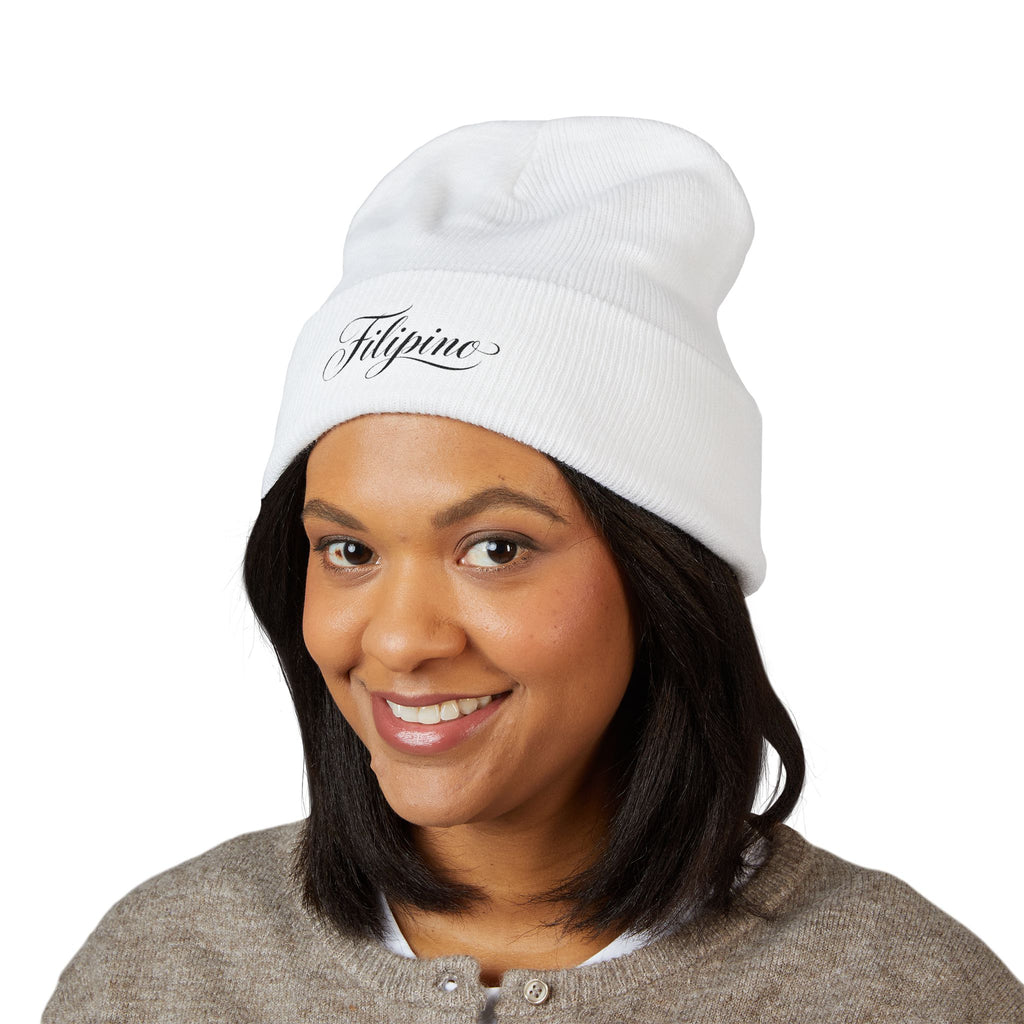 Filipino Script Cuffed Beanie — Embroidered Heritage Knit Hat