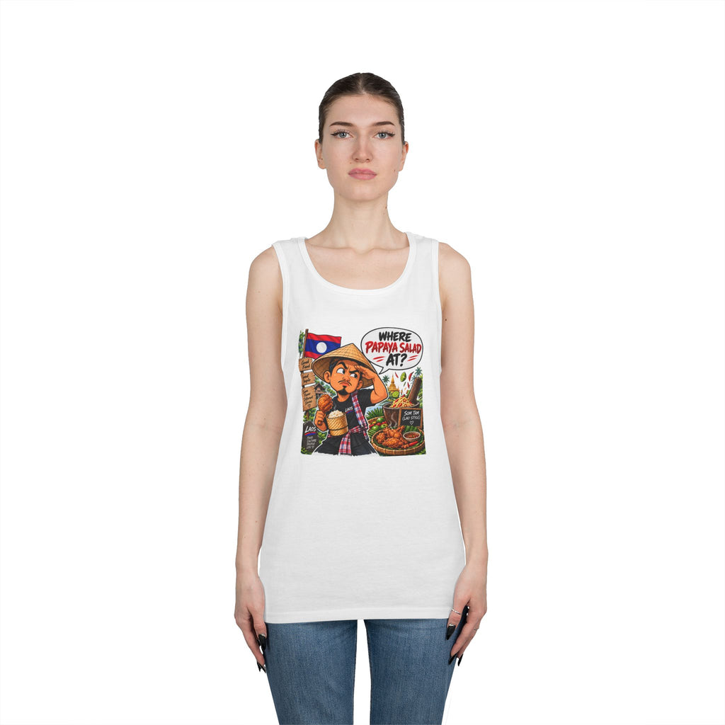Laos Street Food Tank — "Where Papaya Salad At?" Graphic Tank Top