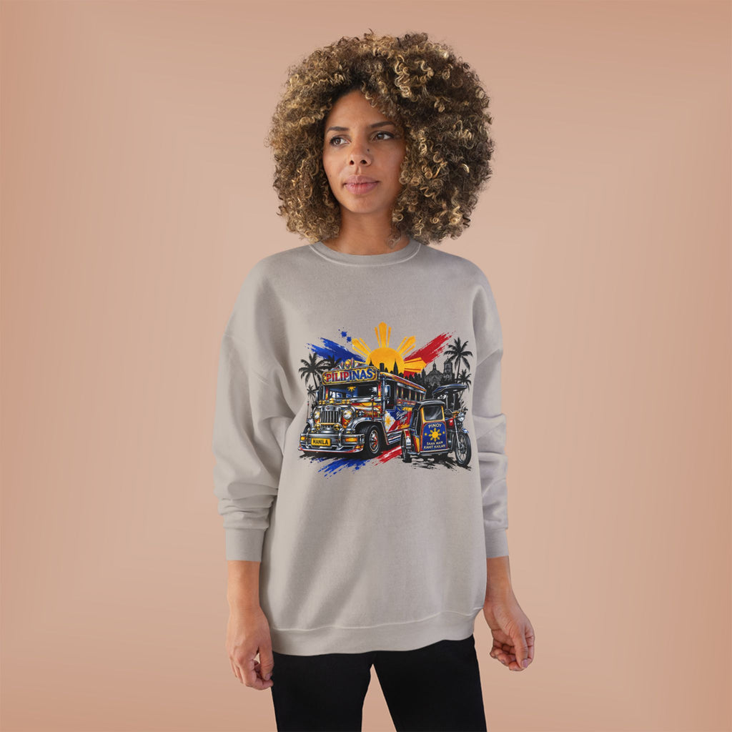 Jeepney Sunset Crewneck Sweatshirt — Filipino Jeepney Retro Graphic