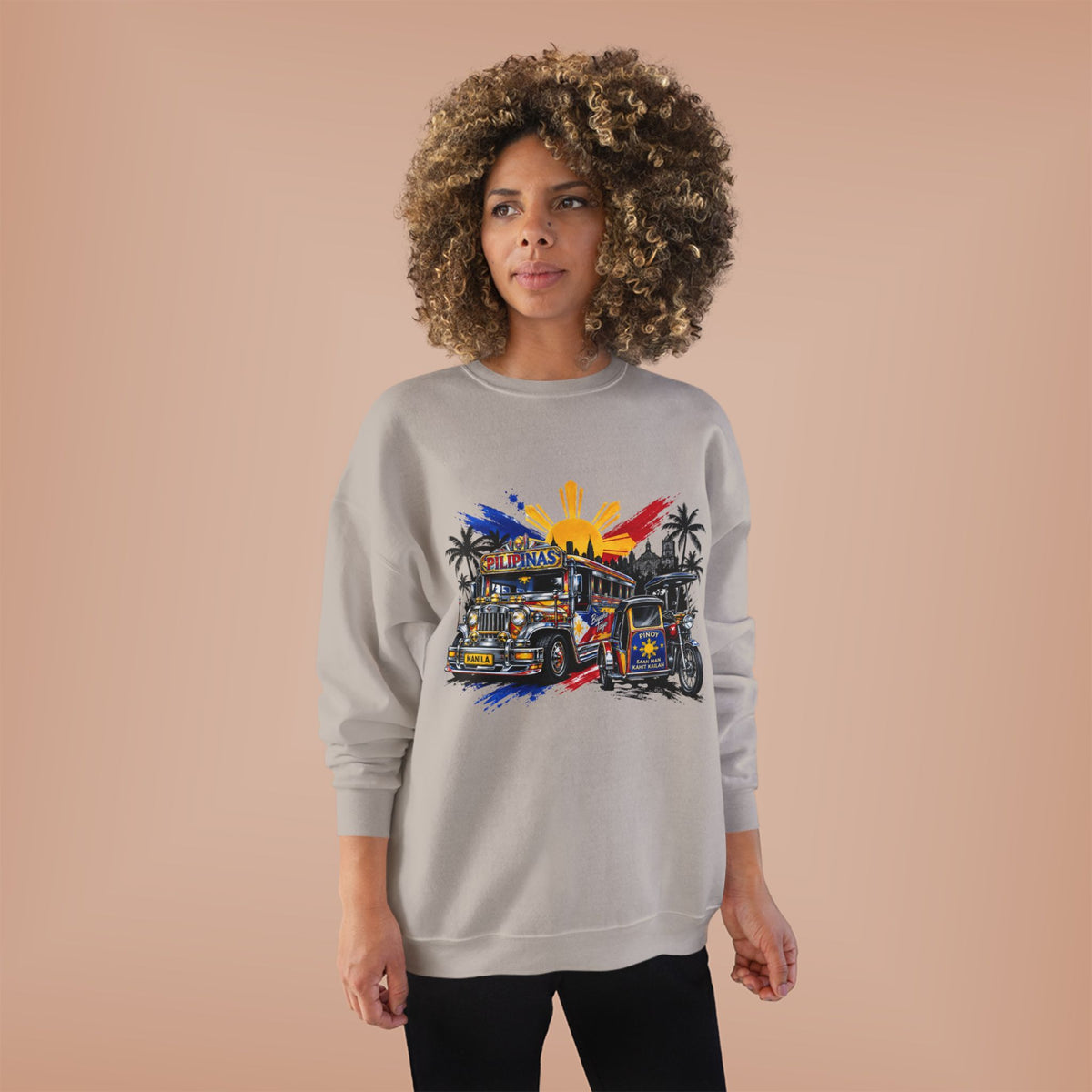 Jeepney Sunset Crewneck Sweatshirt — Filipino Jeepney Retro Graphic