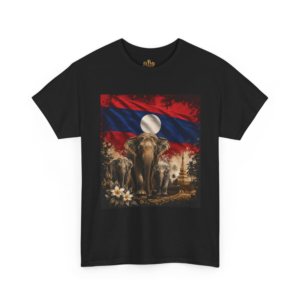 Laos Flag Elephant Graphic Tee - Moonlit Wildlife T-Shirt
